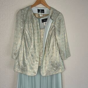 Alex Evenings 14W Blue Maxi Dress & Jacket Formal MOB Wedding Lace 3/4 Sleeve